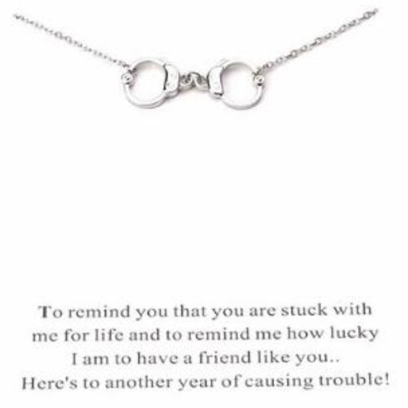 PARTNERS IN CRIME Double Handcuff Necklace & Card - Picture 2 of 3